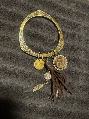 LV patch Brass 'Blessed' Charm Bracelet w/ Tassel